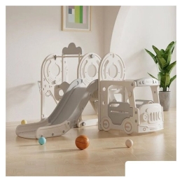 Игровой комплекс UNIX kids Bus с горкой и качелями Grey 9787783