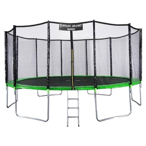 Батут Atlas Sport 490 см - 16ft Basic (с лестницей, внешняя сетка, зеленый)