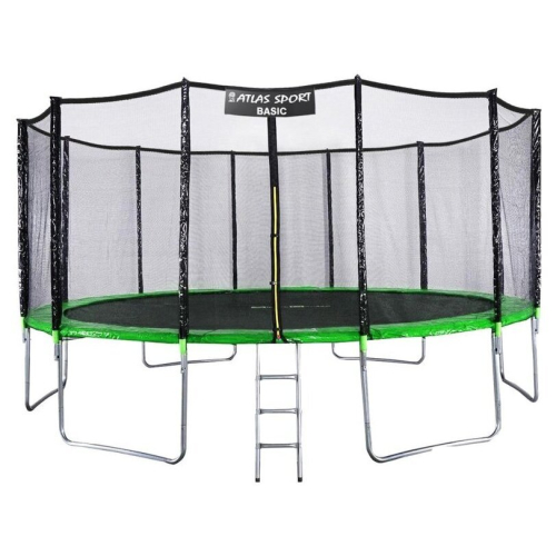 Батут Atlas Sport 490 см - 16ft Basic (с лестницей, внешняя сетка, зеленый)