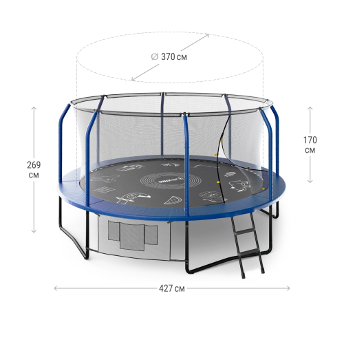 Батут UNIX Line Премиальный с играми / Supreme Game 14 ft (427 см) синий