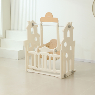 Манеж UNIX Kids DeLuxe House / Делюкс Дом бежевый, 150 x 180 см, с баскетбольной стойкой, доской для рисования, качелями