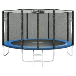 Батут Atlas Sport 374 см - 12ft Basic (с лестницей, внешняя сетка, синий) 364069