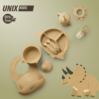Набор посуды для кормления UNIX Kids Dino / Дино 9 предметов, бежевый