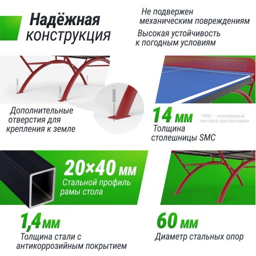 Антивандальный теннисный стол UNIX Line 14 mm SMC (Blue/Red)