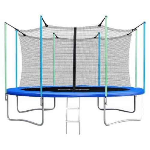 Батут Atlas Sport 374 см - 12ft (с лестницей, внутренняя сетка, синий)