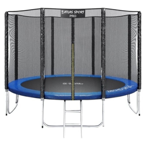 Батут Atlas Sport 374 см - 12ft Pro (усиленные опоры, внешняя сетка, синий)