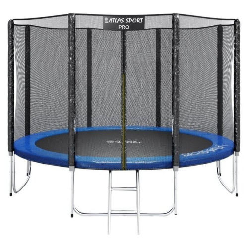 Батут Atlas Sport 374 см - 12ft Pro (усиленные опоры, внешняя сетка, синий)
