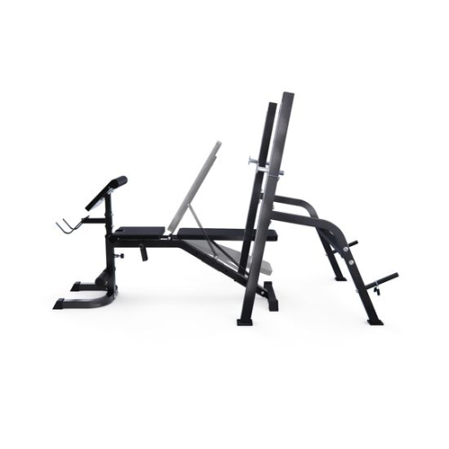 Скамья со стойками под штангу DFC GORILLA черная, с партой для бицепса