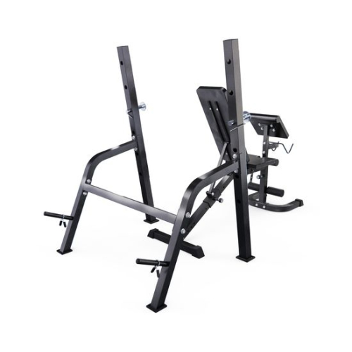 Скамья со стойками под штангу DFC GORILLA черная, с партой для бицепса