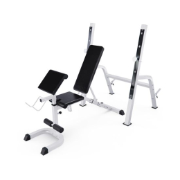 Скамья со стойками под штангу DFC GORILLA белая, с партой для бицепса