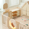 Манеж UNIX Kids DeLuxe House&Storage / Делюкс дом и стеллаж бежевый 180 x 200 см, с игровым домиком, баскетбольной стойкой, доской для рисования, качелями + мес