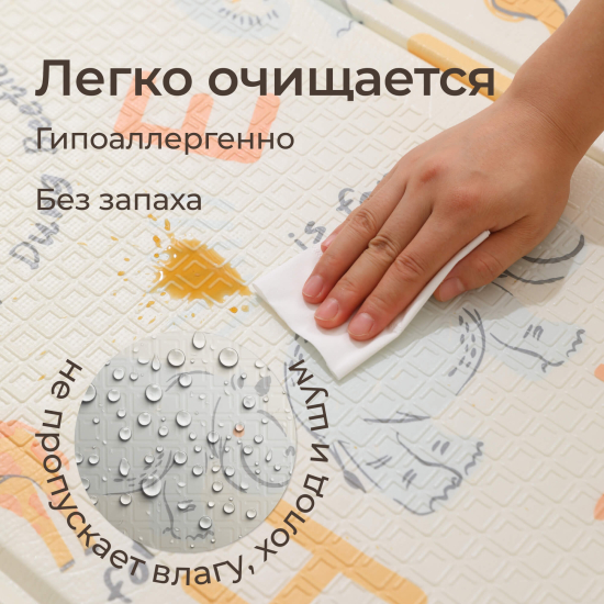 Игровой коврик складной UNIX Kids Learning / Познания 180x200 бежевый