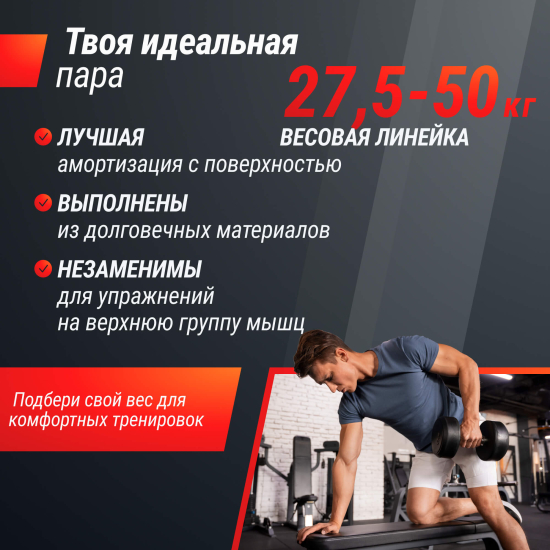 Ряд гантелей круглых UNIX Fit обрезиненные от 27,5 до 50 кг