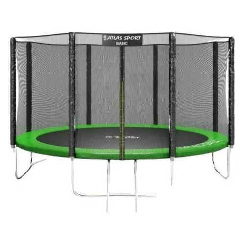 Батут Atlas Sport 404 см - 13ft Basic (с лестницей, внешняя сетка, зеленый)