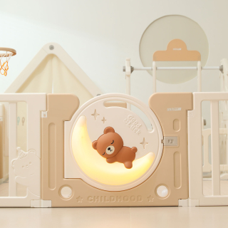 Манеж UNIX Kids DeLuxe House / Делюкс Дом бежевый, 180 x 200 см, с баскетбольной стойкой, доской для рисования, ковриком для игр