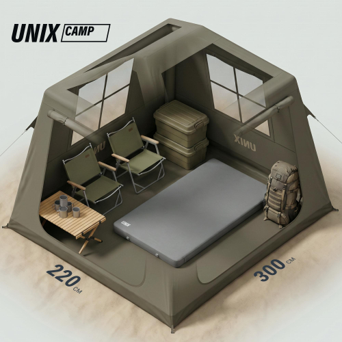 Надувная палатка UNIX Camp Vega 3х2 зеленый (+ навес)