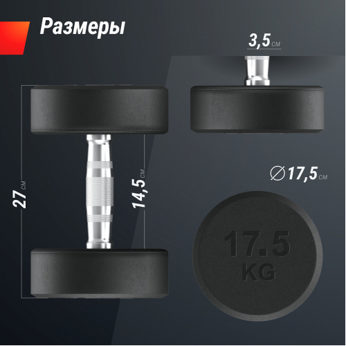 Гантель UNIX Fit PRO круглая обрезиненная 17,5 кг, 2 шт.