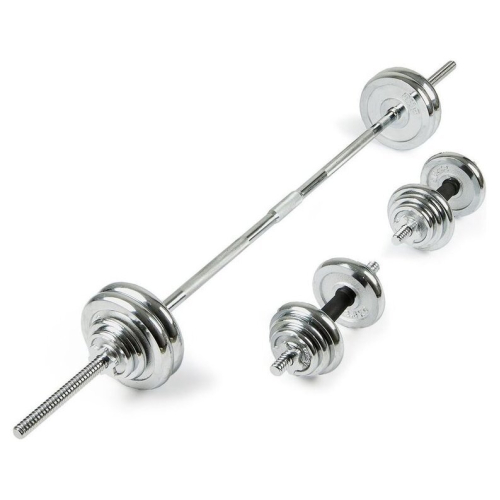 Набор гантелей с грифом для штанги AMETIST хромированные в чемодане 50 кг