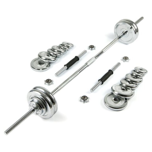 Набор гантелей с грифом для штанги AMETIST хромированные в чемодане 50 кг