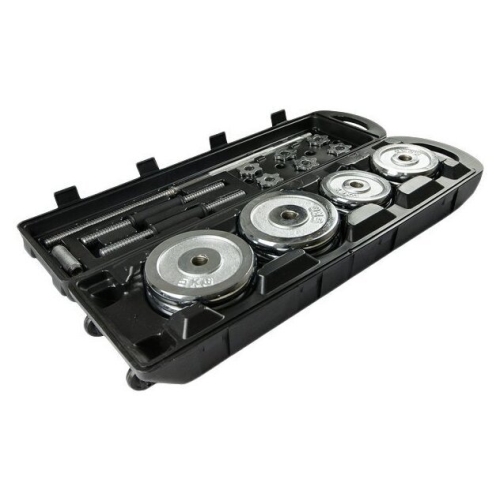 Набор гантелей с грифом для штанги AMETIST хромированные в чемодане 50 кг