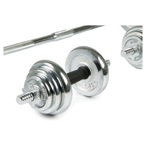 Набор гантелей с грифом для штанги AMETIST хромированные в чемодане 50 кг