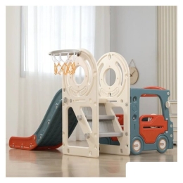 Игровой комплекс UNIX kids Bus с горкой и качелями Red 9787782