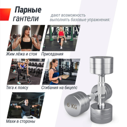 Гантель UNIX Fit PRO круглая хромированная 6 кг, 2 шт.