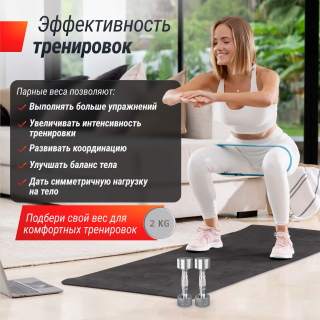 Гантель UNIX Fit PRO круглая хромированная 2 кг, 2 шт.