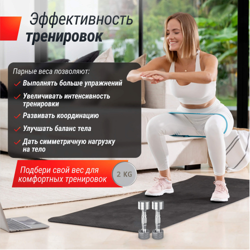 Гантель UNIX Fit PRO круглая хромированная 2 кг, 2 шт.