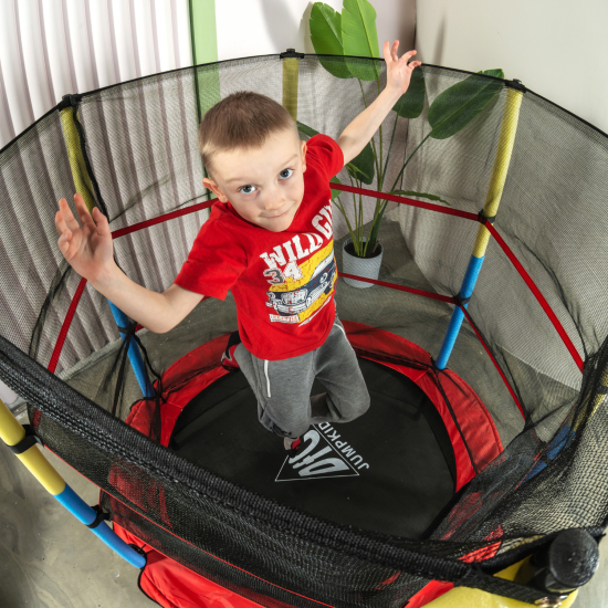 Батут DFC JUMP KIDS 55" красный с желто-синими стойками