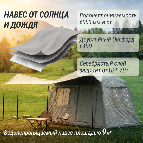 Надувная палатка UNIX Camp Vega 3х2 серый (+ навес)