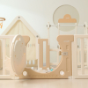 Манеж UNIX Kids DeLuxe House / Делюкс Дом бежевый, 150 x 180 см, с баскетбольной стойкой, доской для рисования, качелями