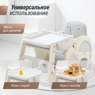 Стул для кормления Трансформер UNIX Kids Cloud / Облако (3 в 1) серый