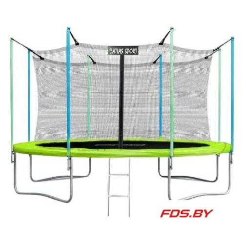 Батут Atlas Sport 374 см (12ft) с лестницей и внутренней сеткой, зеленый