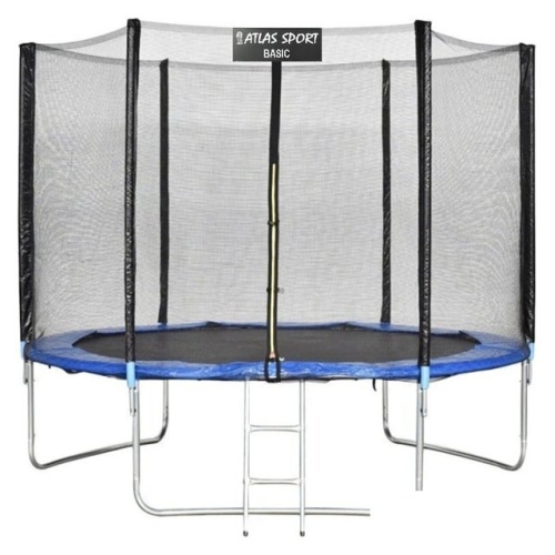 Батут Atlas Sport 252 см - 8ft Basic (с лестницей, внешняя сетка, синий)