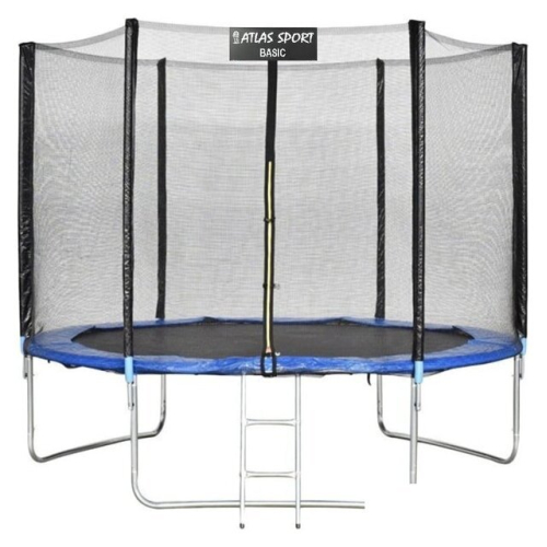 Батут Atlas Sport 252 см - 8ft Basic (с лестницей, внешняя сетка, синий)