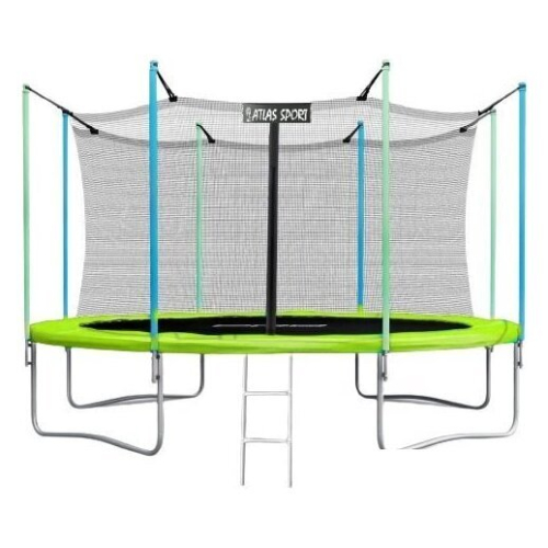 Батут Atlas Sport 374 см - 12ft (с лестницей, внутренняя сетка, зеленый)
