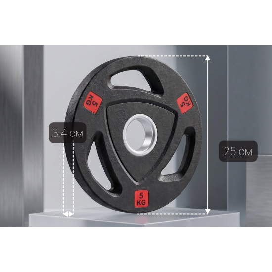 Диск 51 мм. NEO обрезиненный с 3-мя хватами  5 кг (2 штуки)   VictoryFit VF-ST51050-2