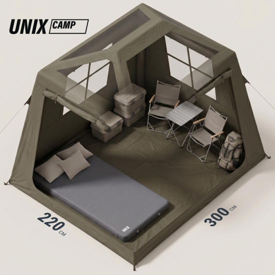 Надувная палатка UNIX Camp Vega 3х2 зеленый (+ навес)