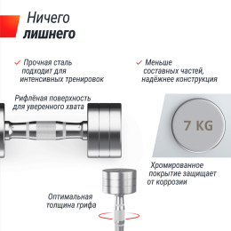 Гантель UNIX Fit PRO круглая хромированная 7 кг, 2 шт.