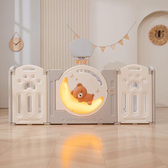Манеж UNIX Kids Deluxe / Делюкс серый180 x 200 см, с баскетбольным кольцом и ковриком