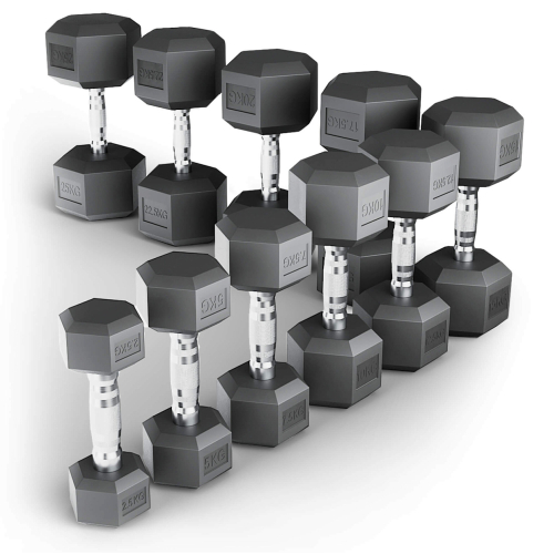 Ряд гантелей гексагональных UNIX Fit обрезиненные от 2,5 до 25 кг