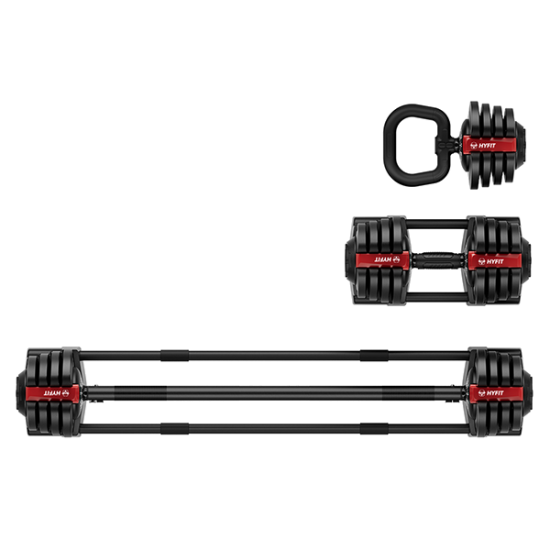 Гантель регулируемая 18кг + штанга + гиря, HYFIT, набор 3в1, D7040