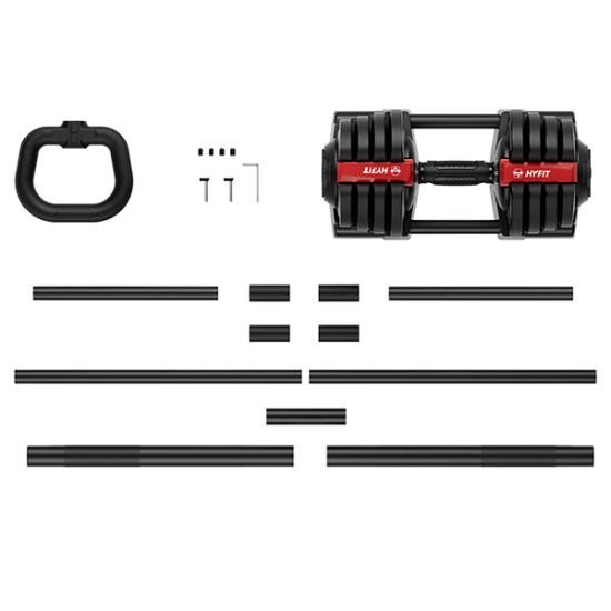 Гантель регулируемая 18кг + штанга + гиря, HYFIT, набор 3в1, D7040