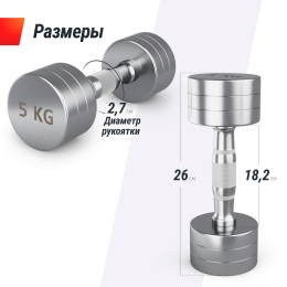 Гантель UNIX Fit PRO круглая хромированная 5 кг, 2 шт.