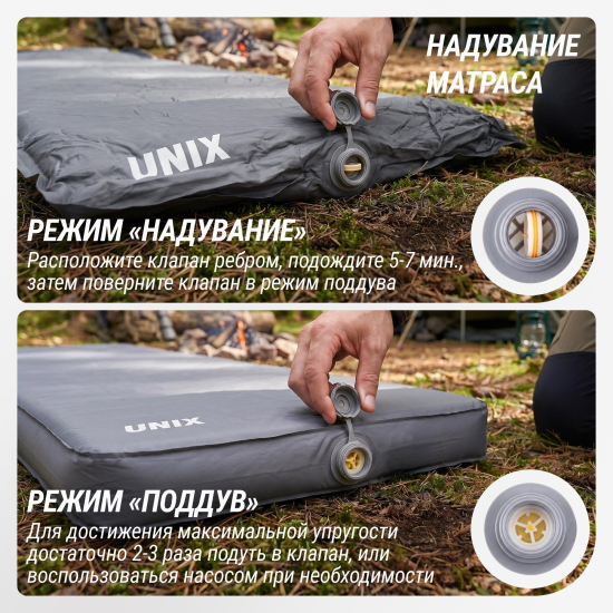 Матрас самонадувающийся UNIX Camp 195х80х10 см серый