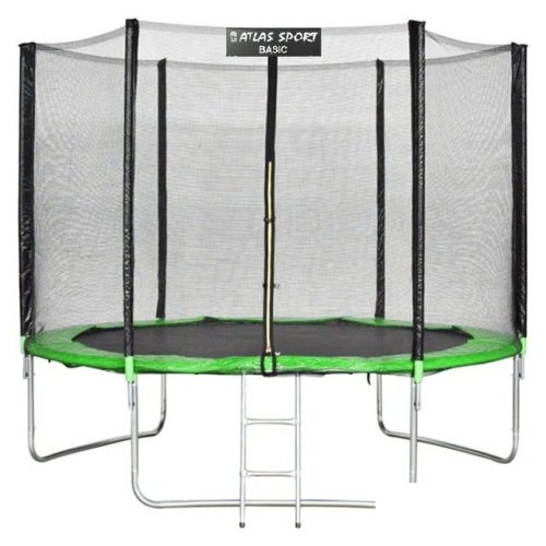 Батут Atlas Sport 252 см - 8ft Basic (с лестницей, внешняя сетка, зеленый)