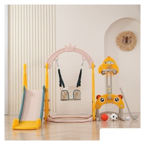 Игровой комплекс UNIX kids Funny Car с горкой с качелями и баскетбольной стойкой Yellow