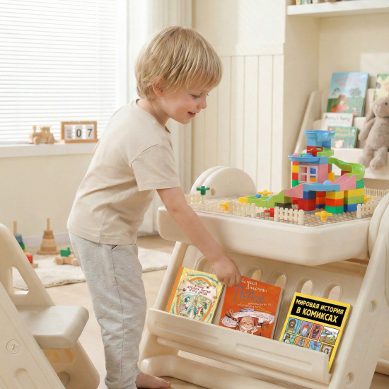 Развивающий детский стол со стульчиком 4 в 1 UNIX Kids Lego / Лего бежевый