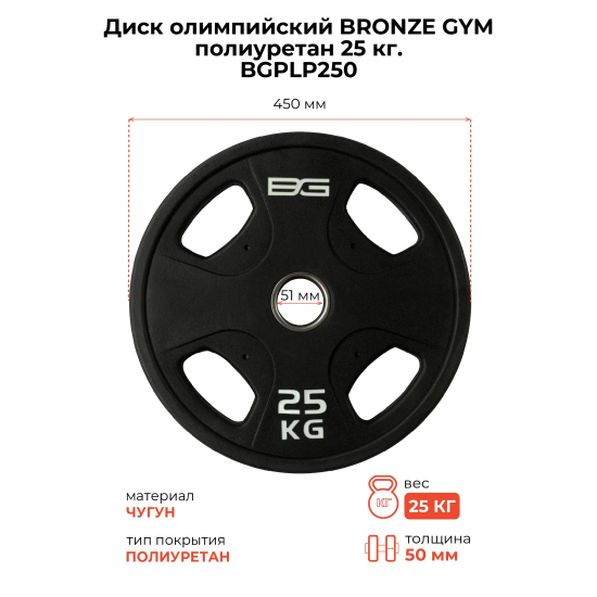 Диск олимпийский профессиональный BRONZE GYM полиуретан 25 кг
